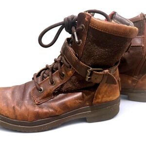 UGG Brown Leather Suede Shearling Lined Combat Boots S/N 1005264 Women 7
